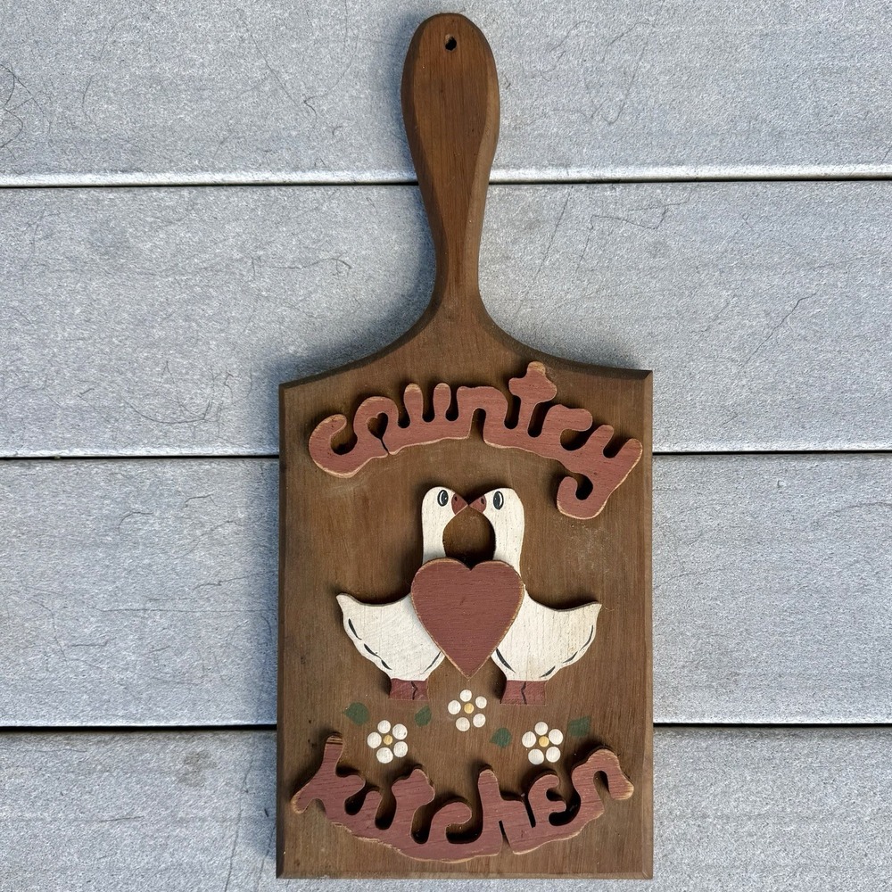VTG 80s Country Kitchen Goose Duck Heart Cutting Board Wall Hanging Farmhouse